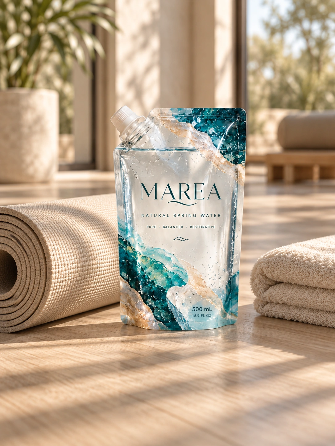 MAREA pouch in a minimal fitness and wellness studio